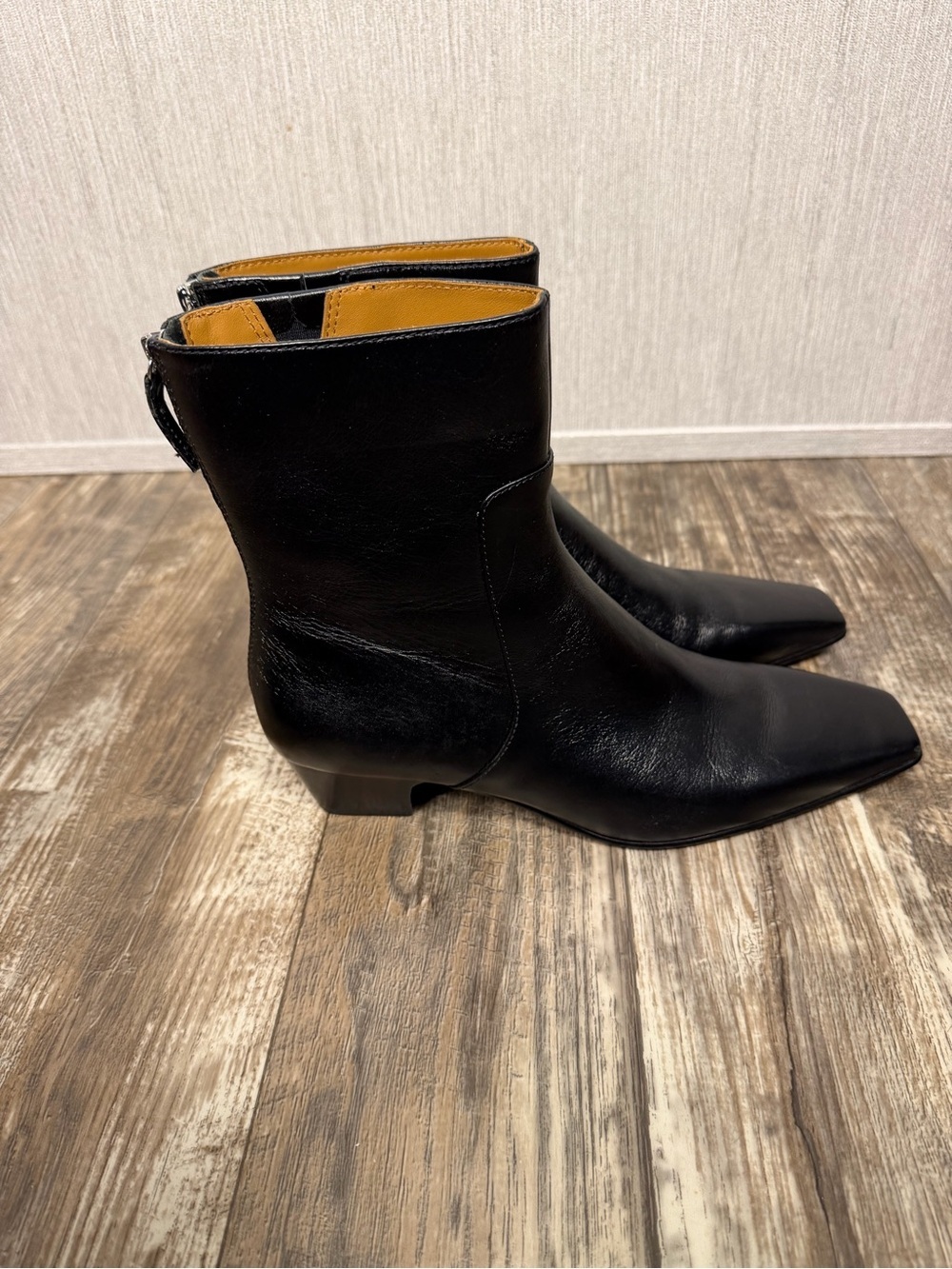 NWOB Madewell Black Square Toe Leather Ankle Boots Size 8.5 - Picture 8 of 16